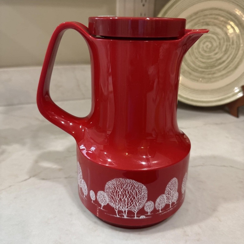 Vintage Thermos Coffee Carafe Bettina West Germany #540 Red White Trees